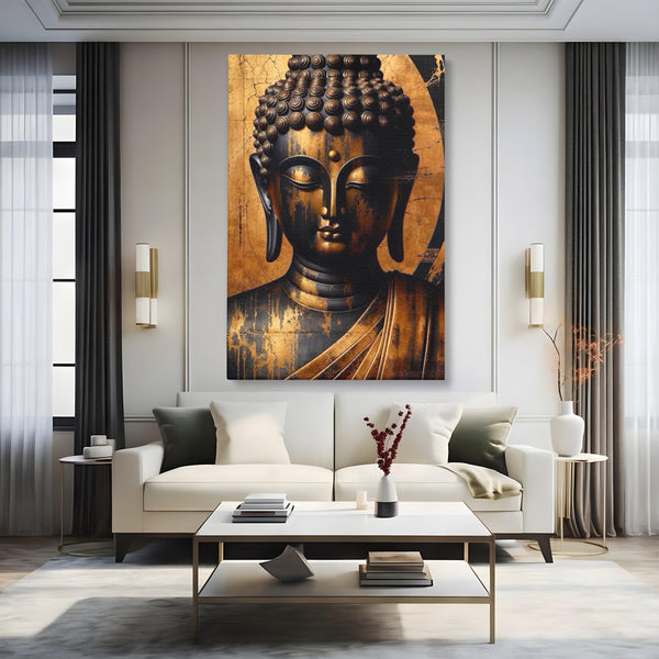 Leinwand Leinwand Wandkunst Premium LuxCanva® I130, Nirwana erreichen, Buddha, Zen, Spiritualität, Meditation, Harmonie, Erleuchtung, Erleuchtung, Gleichgewicht, Gold, Symbolisches Geschenk, Wohnen, Schlafzimmer