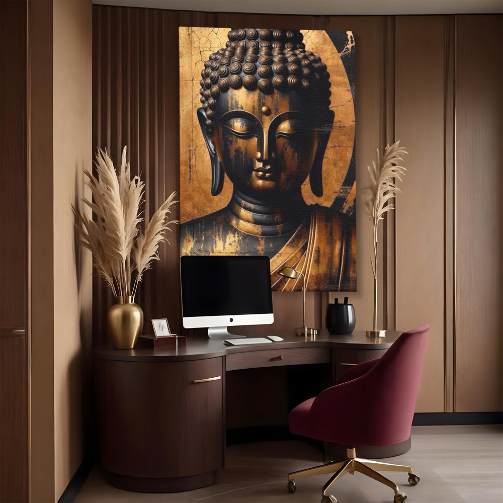 Leinwand Leinwand Wandkunst Premium LuxCanva® I130, Nirwana erreichen, Buddha, Zen, Spiritualität, Meditation, Harmonie, Erleuchtung, Erleuchtung, Gleichgewicht, Gold, Symbolisches Geschenk, Wohnen, Schlafzimmer
