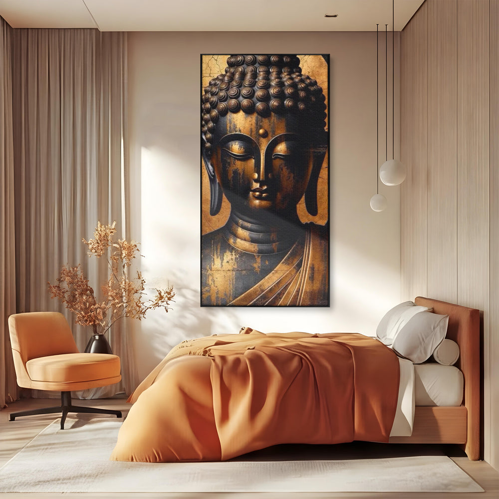Leinwand Leinwand Wandkunst Premium LuxCanva® I130, Nirwana erreichen, Buddha, Zen, Spiritualität, Meditation, Harmonie, Erleuchtung, Erleuchtung, Gleichgewicht, Gold, Symbolisches Geschenk, Wohnen, Schlafzimmer