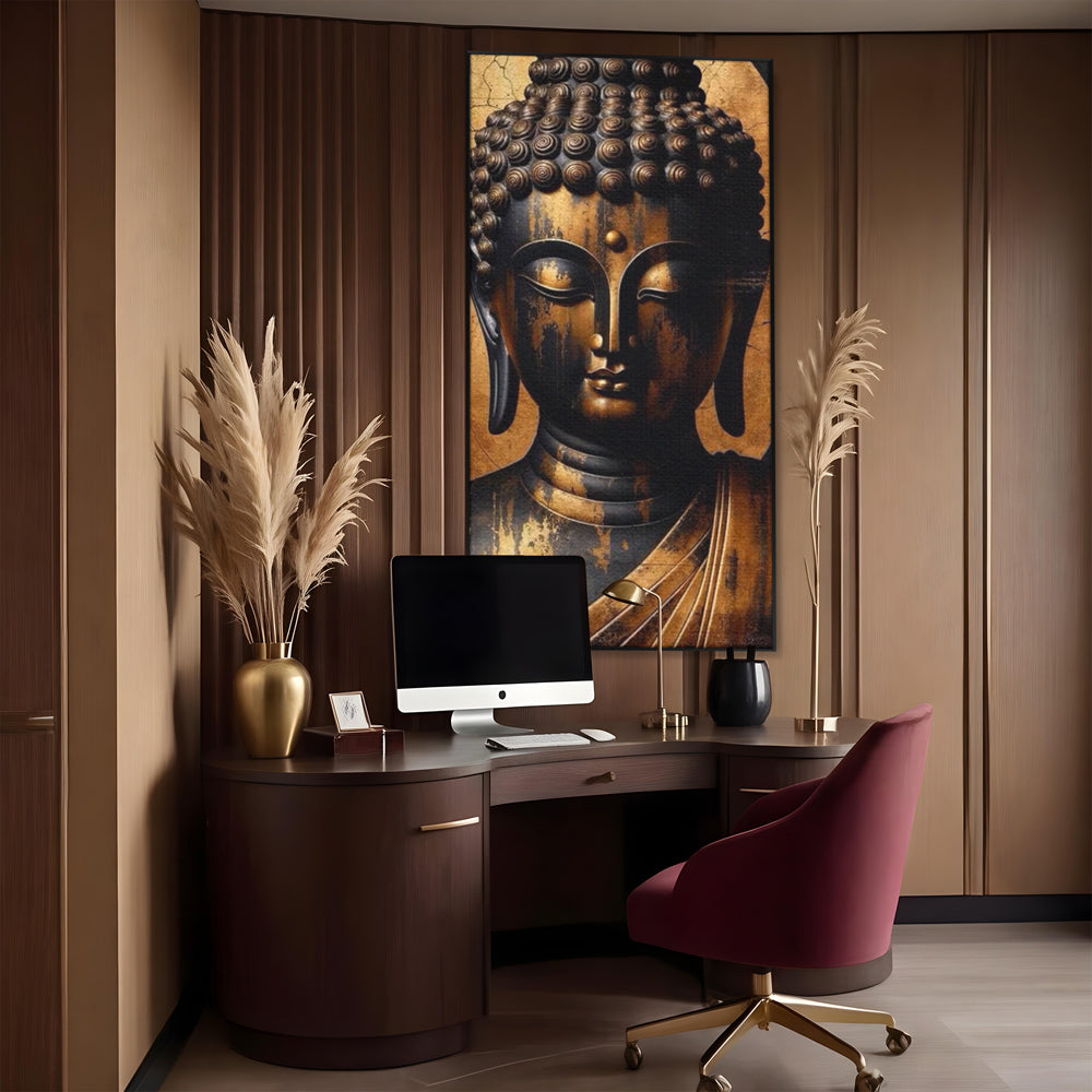 Leinwand Leinwand Wandkunst Premium LuxCanva® I130, Nirwana erreichen, Buddha, Zen, Spiritualität, Meditation, Harmonie, Erleuchtung, Erleuchtung, Gleichgewicht, Gold, Symbolisches Geschenk, Wohnen, Schlafzimmer