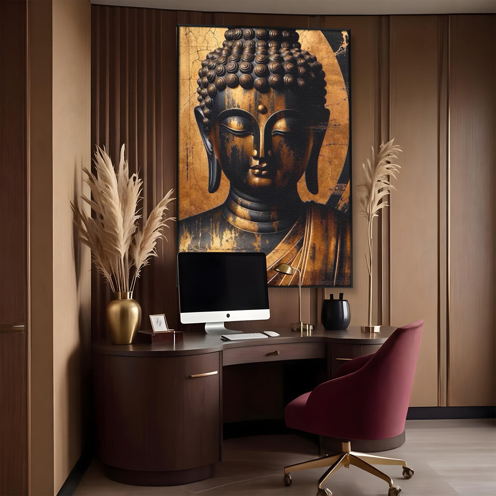 Leinwand Leinwand Wandkunst Premium LuxCanva® I130, Nirwana erreichen, Buddha, Zen, Spiritualität, Meditation, Harmonie, Erleuchtung, Erleuchtung, Gleichgewicht, Gold, Symbolisches Geschenk, Wohnen, Schlafzimmer
