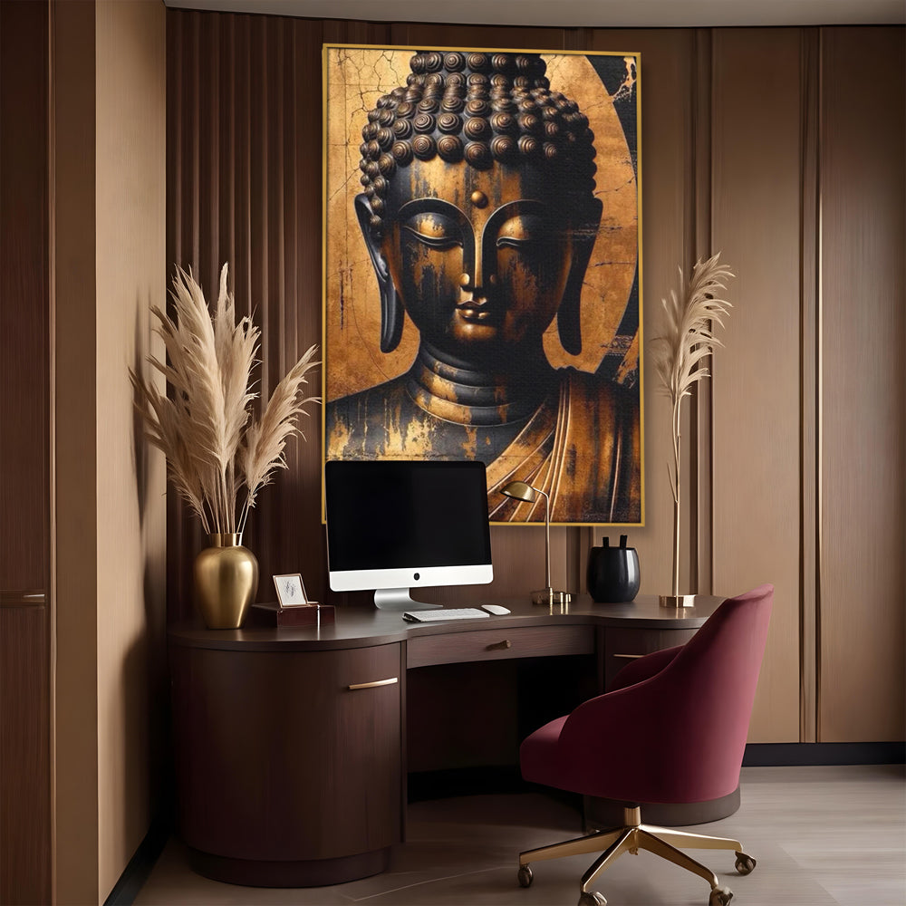 Leinwand Leinwand Wandkunst Premium LuxCanva® I130, Nirwana erreichen, Buddha, Zen, Spiritualität, Meditation, Harmonie, Erleuchtung, Erleuchtung, Gleichgewicht, Gold, Symbolisches Geschenk, Wohnen, Schlafzimmer