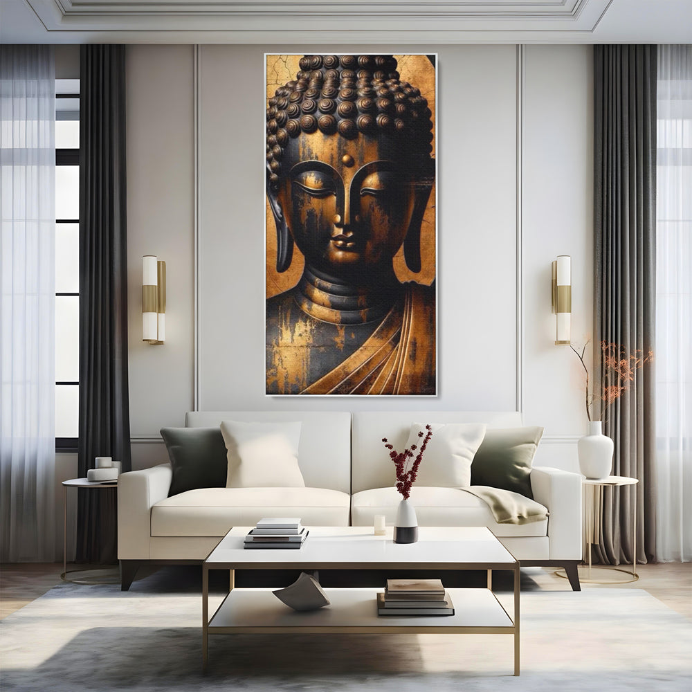 Leinwand Leinwand Wandkunst Premium LuxCanva® I130, Nirwana erreichen, Buddha, Zen, Spiritualität, Meditation, Harmonie, Erleuchtung, Erleuchtung, Gleichgewicht, Gold, Symbolisches Geschenk, Wohnen, Schlafzimmer