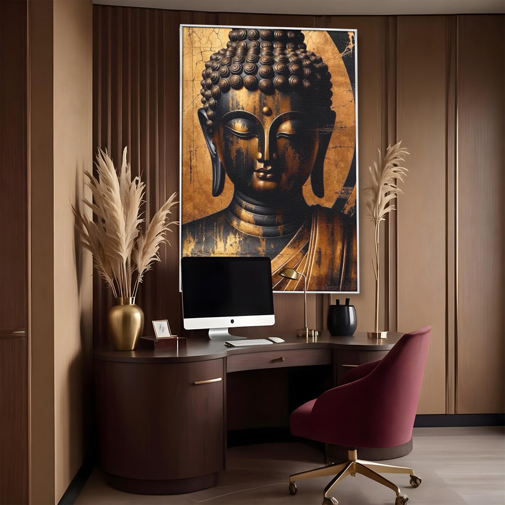 Leinwand Leinwand Wandkunst Premium LuxCanva® I130, Nirwana erreichen, Buddha, Zen, Spiritualität, Meditation, Harmonie, Erleuchtung, Erleuchtung, Gleichgewicht, Gold, Symbolisches Geschenk, Wohnen, Schlafzimmer