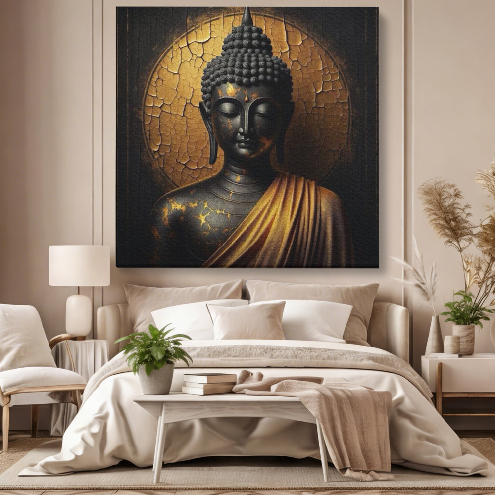 Tablou Canvas Premium LuxCanva® I131, Iluminarea Tacuta, Buddha, Zen, Spiritualitate, Meditatie, Armonie, Iluminare, Echilibru, Gold, Cadou Simbolic, Living, Dormitor