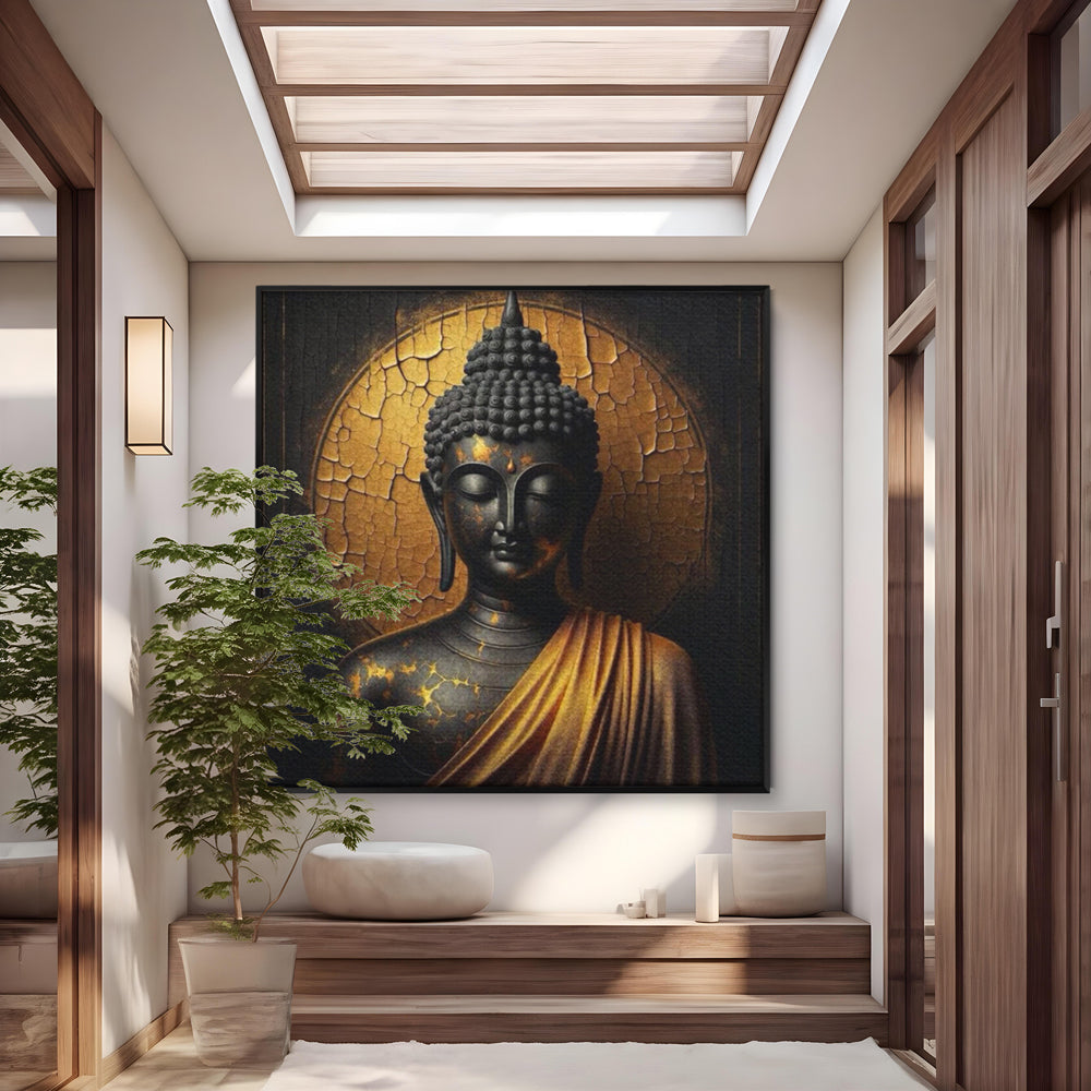 Tablou Canvas Premium LuxCanva® I131, Iluminarea Tacuta, Buddha, Zen, Spiritualitate, Meditatie, Armonie, Iluminare, Echilibru, Gold, Cadou Simbolic, Living, Dormitor
