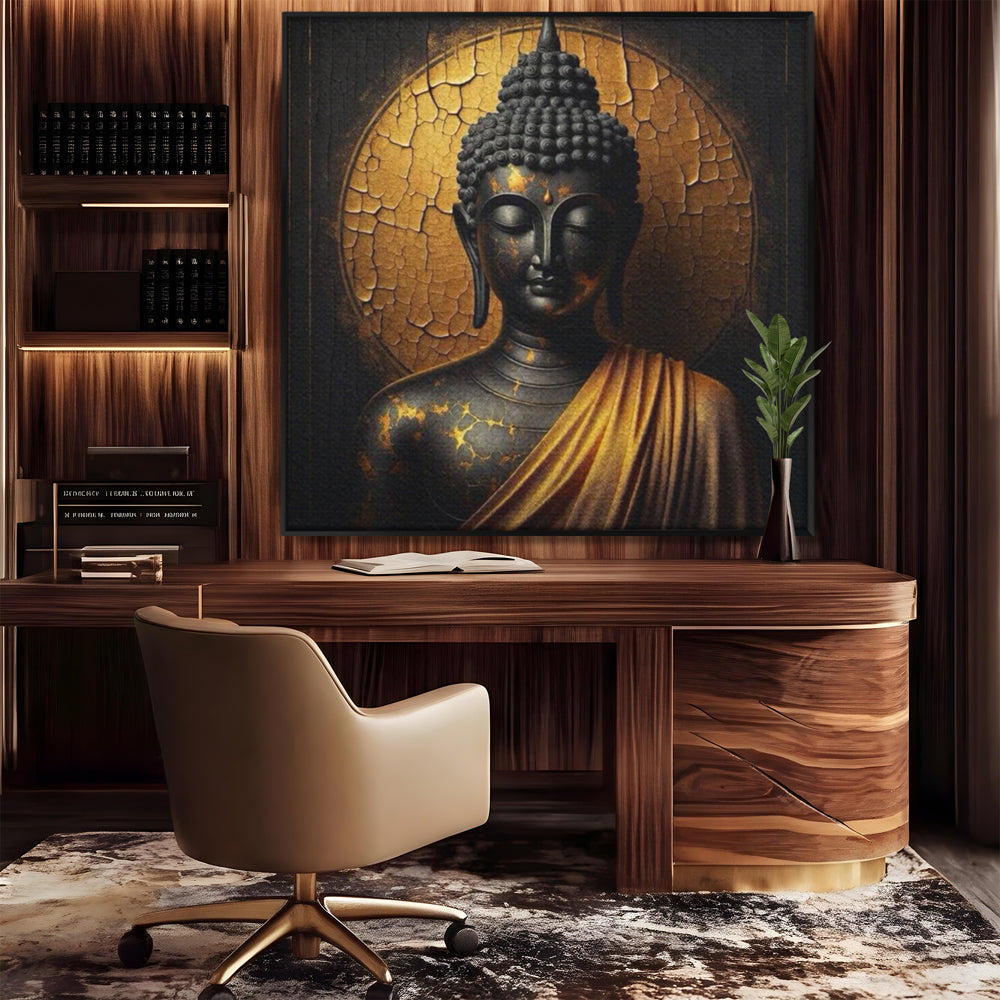 Tablou Canvas Premium LuxCanva® I131, Iluminarea Tacuta, Buddha, Zen, Spiritualitate, Meditatie, Armonie, Iluminare, Echilibru, Gold, Cadou Simbolic, Living, Dormitor