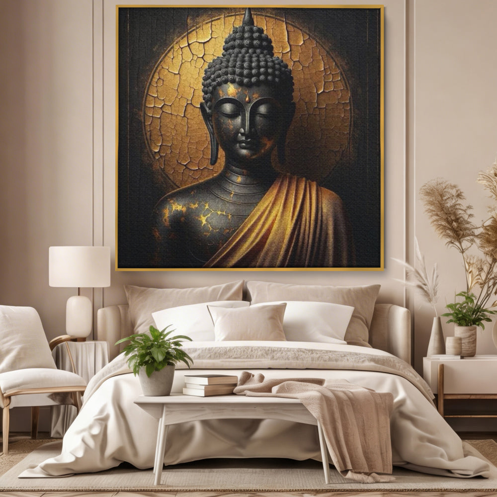 Tablou Canvas Premium LuxCanva® I131, Iluminarea Tacuta, Buddha, Zen, Spiritualitate, Meditatie, Armonie, Iluminare, Echilibru, Gold, Cadou Simbolic, Living, Dormitor