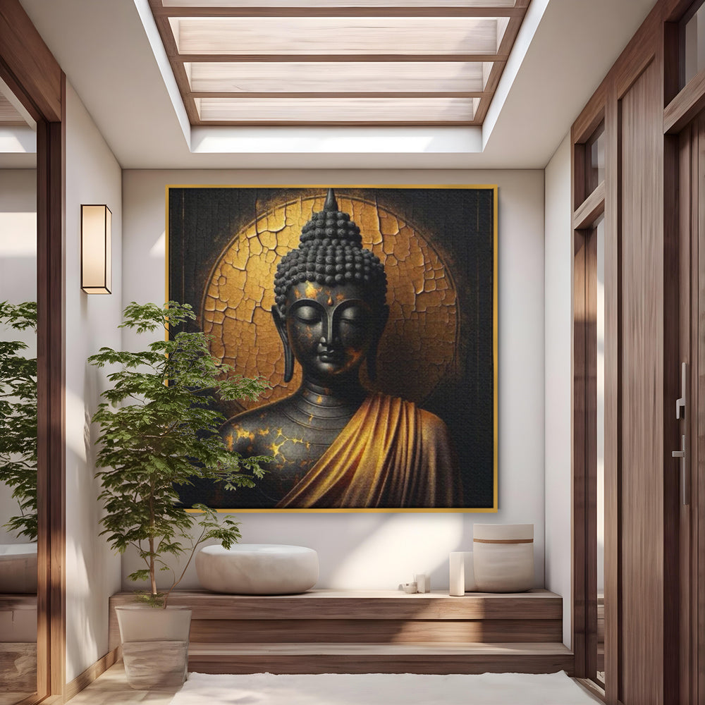 Tablou Canvas Premium LuxCanva® I131, Iluminarea Tacuta, Buddha, Zen, Spiritualitate, Meditatie, Armonie, Iluminare, Echilibru, Gold, Cadou Simbolic, Living, Dormitor