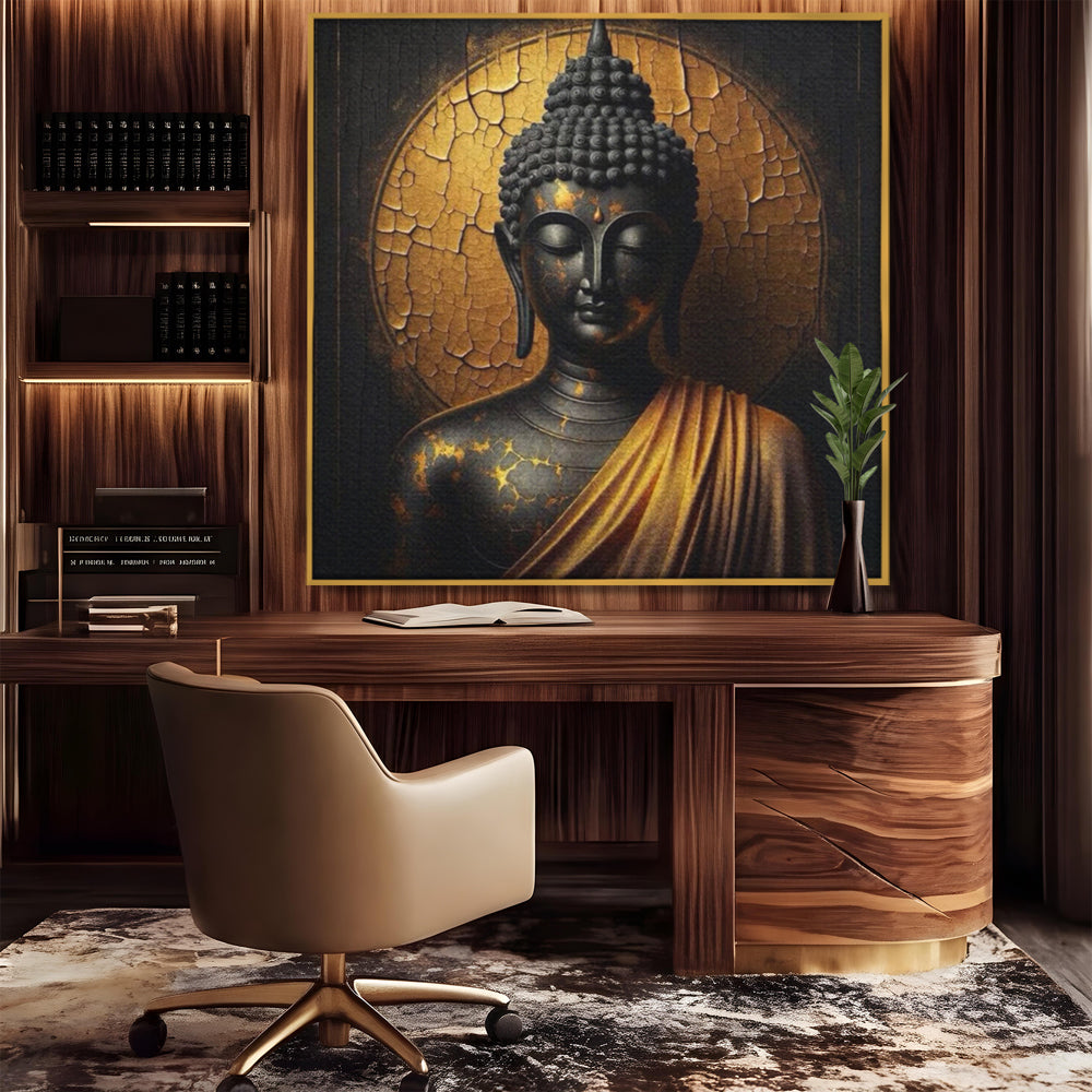 Tablou Canvas Premium LuxCanva® I131, Iluminarea Tacuta, Buddha, Zen, Spiritualitate, Meditatie, Armonie, Iluminare, Echilibru, Gold, Cadou Simbolic, Living, Dormitor