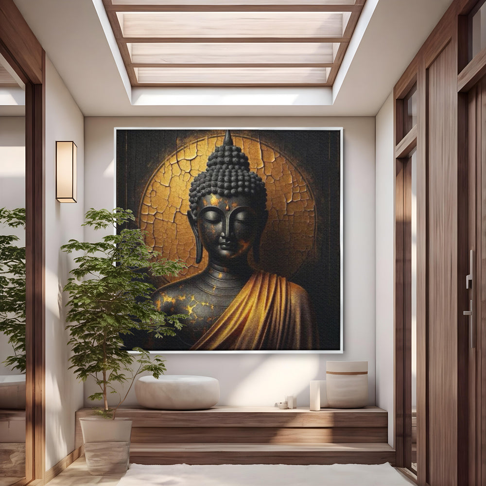 Tablou Canvas Premium LuxCanva® I131, Iluminarea Tacuta, Buddha, Zen, Spiritualitate, Meditatie, Armonie, Iluminare, Echilibru, Gold, Cadou Simbolic, Living, Dormitor