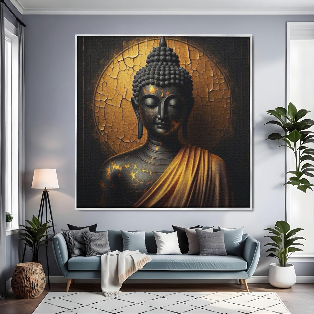 Tablou Canvas Premium LuxCanva® I131, Iluminarea Tacuta, Buddha, Zen, Spiritualitate, Meditatie, Armonie, Iluminare, Echilibru, Gold, Cadou Simbolic, Living, Dormitor