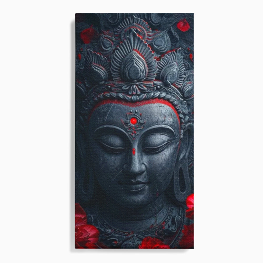 Leinwand Leinwand Wandkunst Premium LuxCanva® I132, Weisheit Blumen, Buddha, Zen, Spiritualität, Balance, Tiefe, Energie, Blumen, Krone, Nacht, Rot, Wohnen, Schlafzimmer