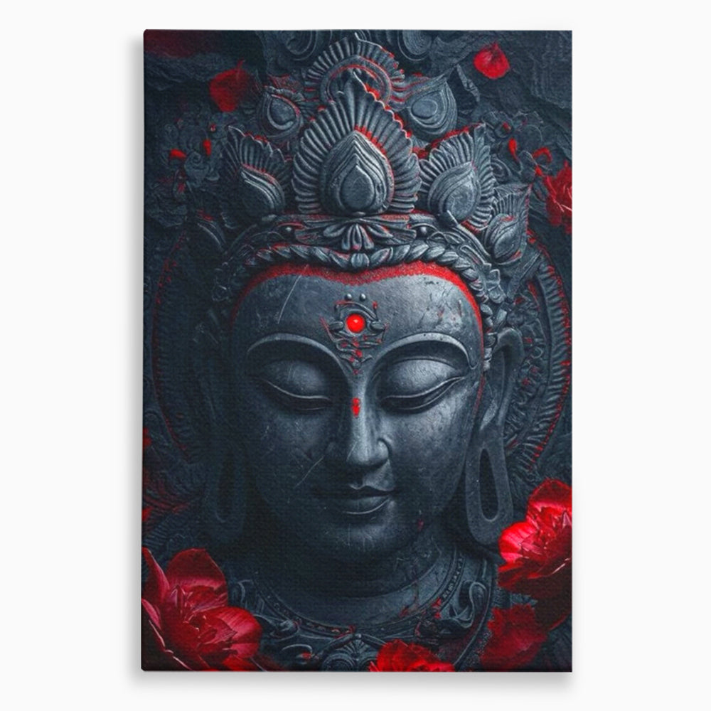Leinwand Leinwand Wandkunst Premium LuxCanva® I132, Weisheit Blumen, Buddha, Zen, Spiritualität, Balance, Tiefe, Energie, Blumen, Krone, Nacht, Rot, Wohnen, Schlafzimmer