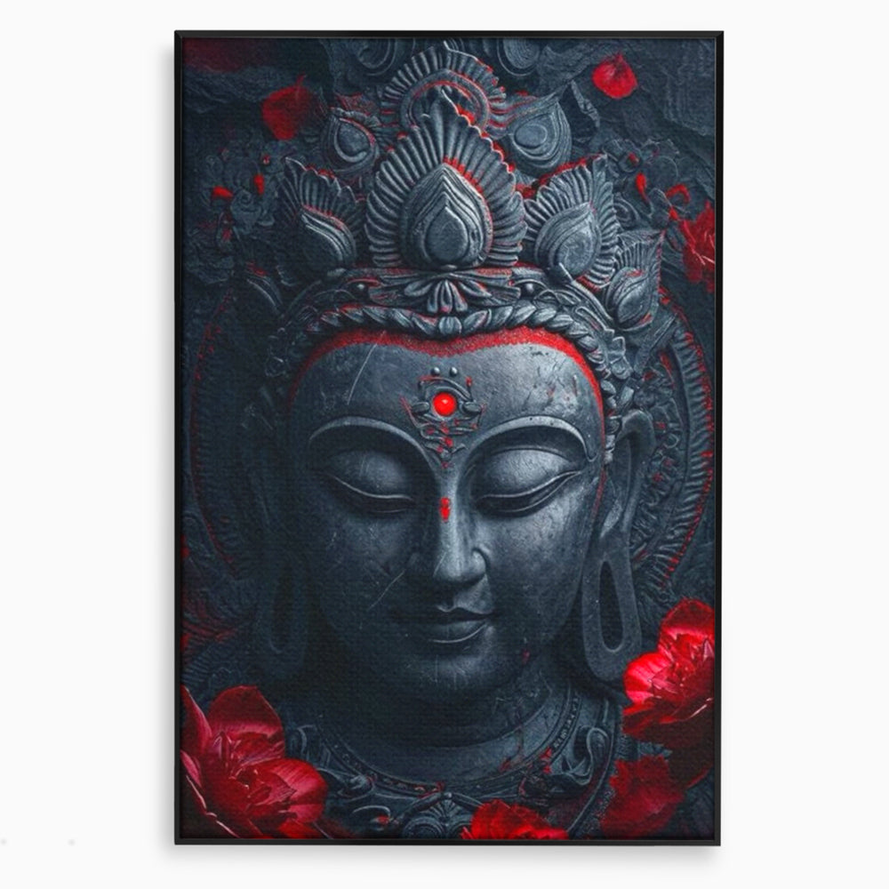 Leinwand Leinwand Wandkunst Premium LuxCanva® I132, Weisheit Blumen, Buddha, Zen, Spiritualität, Balance, Tiefe, Energie, Blumen, Krone, Nacht, Rot, Wohnen, Schlafzimmer