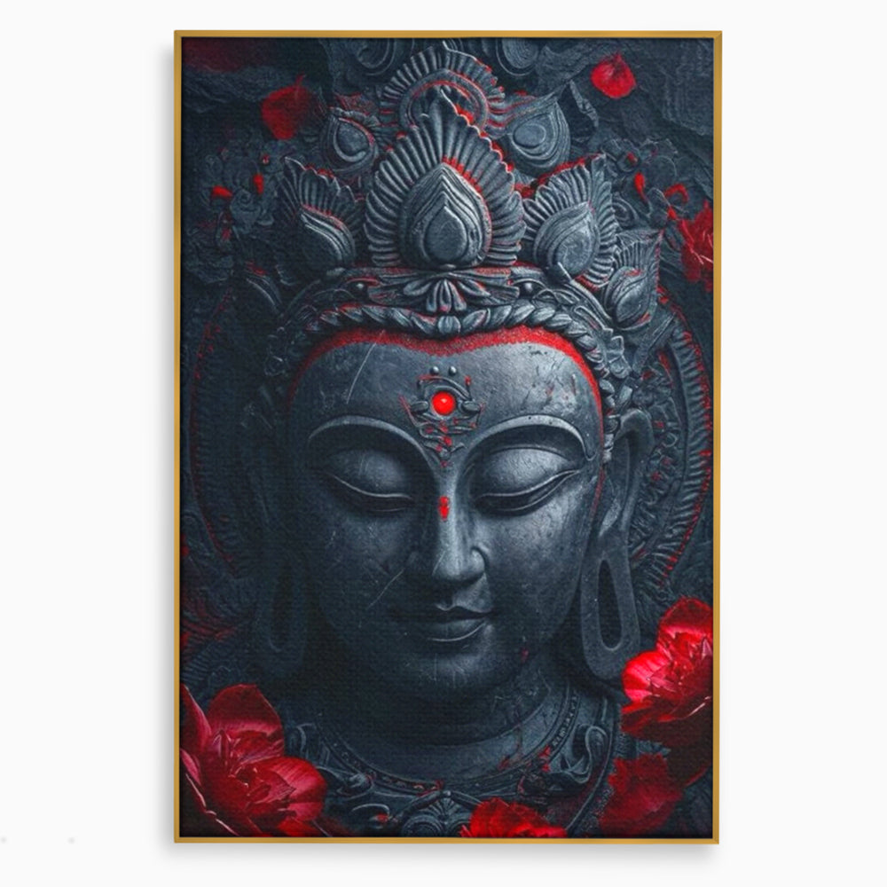 Leinwand Leinwand Wandkunst Premium LuxCanva® I132, Weisheit Blumen, Buddha, Zen, Spiritualität, Balance, Tiefe, Energie, Blumen, Krone, Nacht, Rot, Wohnen, Schlafzimmer