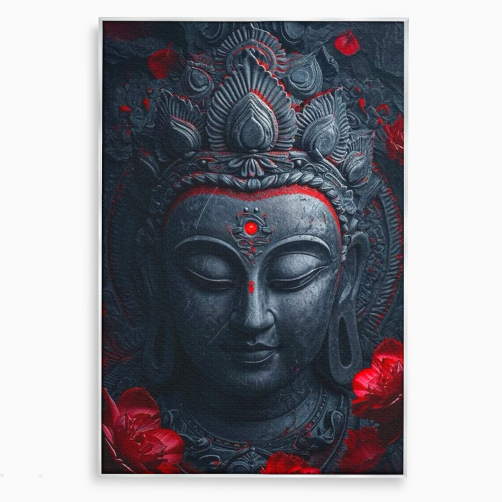 Leinwand Leinwand Wandkunst Premium LuxCanva® I132, Weisheit Blumen, Buddha, Zen, Spiritualität, Balance, Tiefe, Energie, Blumen, Krone, Nacht, Rot, Wohnen, Schlafzimmer
