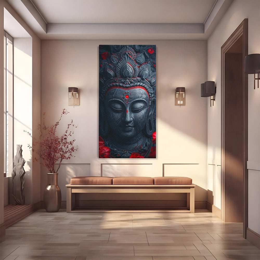 Leinwand Leinwand Wandkunst Premium LuxCanva® I132, Weisheit Blumen, Buddha, Zen, Spiritualität, Balance, Tiefe, Energie, Blumen, Krone, Nacht, Rot, Wohnen, Schlafzimmer