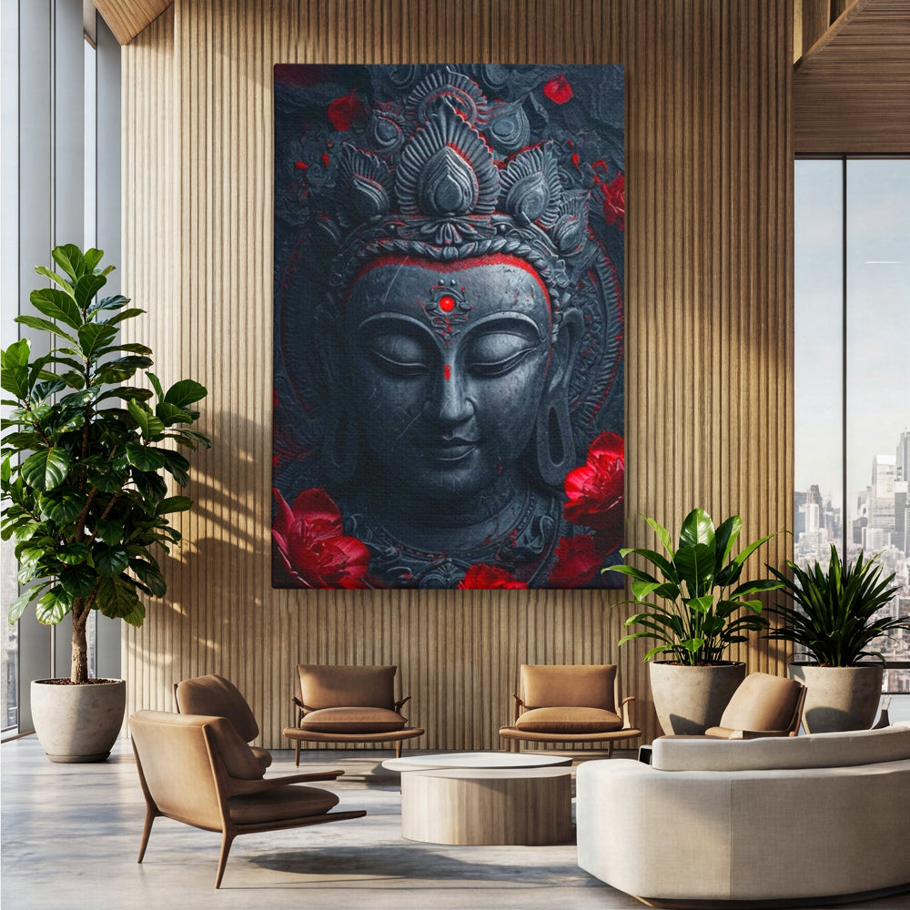 Leinwand Leinwand Wandkunst Premium LuxCanva® I132, Weisheit Blumen, Buddha, Zen, Spiritualität, Balance, Tiefe, Energie, Blumen, Krone, Nacht, Rot, Wohnen, Schlafzimmer