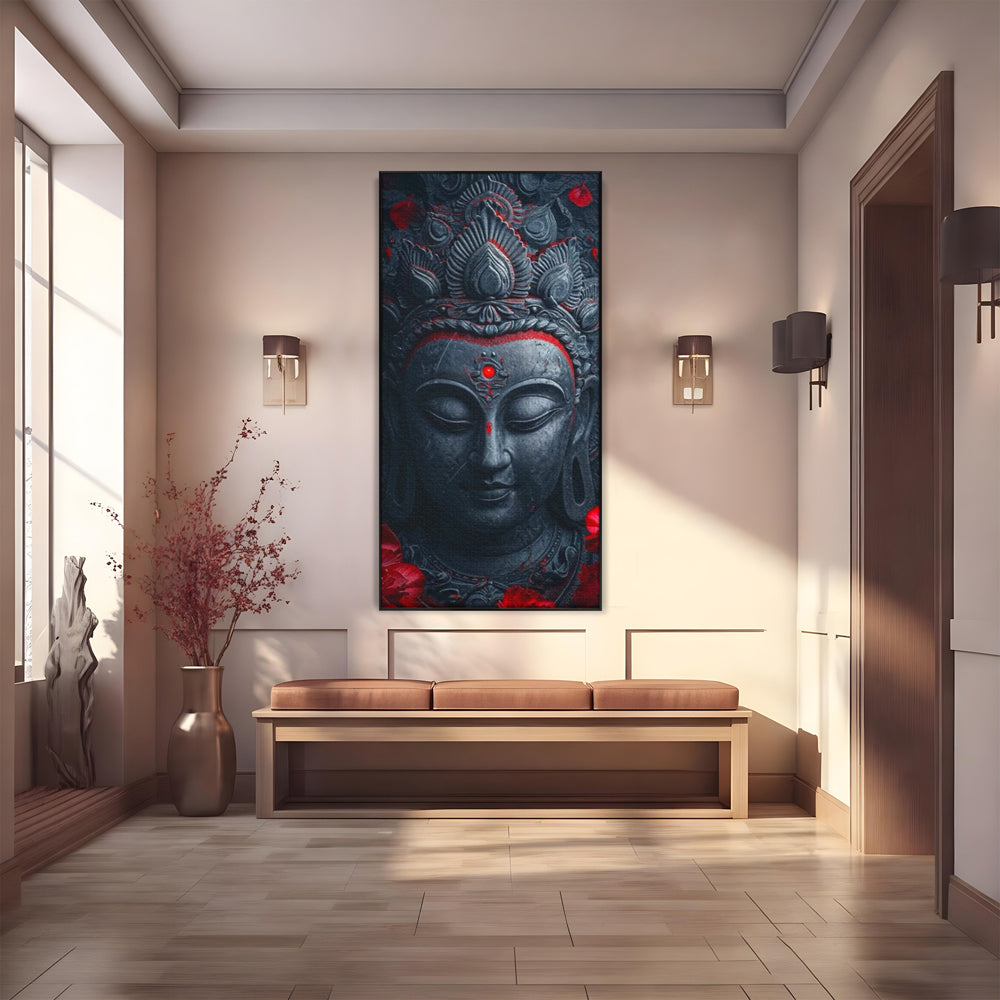 Leinwand Leinwand Wandkunst Premium LuxCanva® I132, Weisheit Blumen, Buddha, Zen, Spiritualität, Balance, Tiefe, Energie, Blumen, Krone, Nacht, Rot, Wohnen, Schlafzimmer