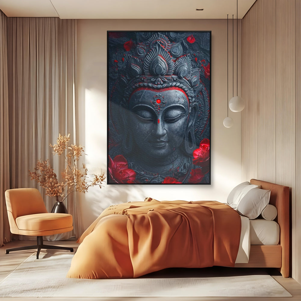 Leinwand Leinwand Wandkunst Premium LuxCanva® I132, Weisheit Blumen, Buddha, Zen, Spiritualität, Balance, Tiefe, Energie, Blumen, Krone, Nacht, Rot, Wohnen, Schlafzimmer