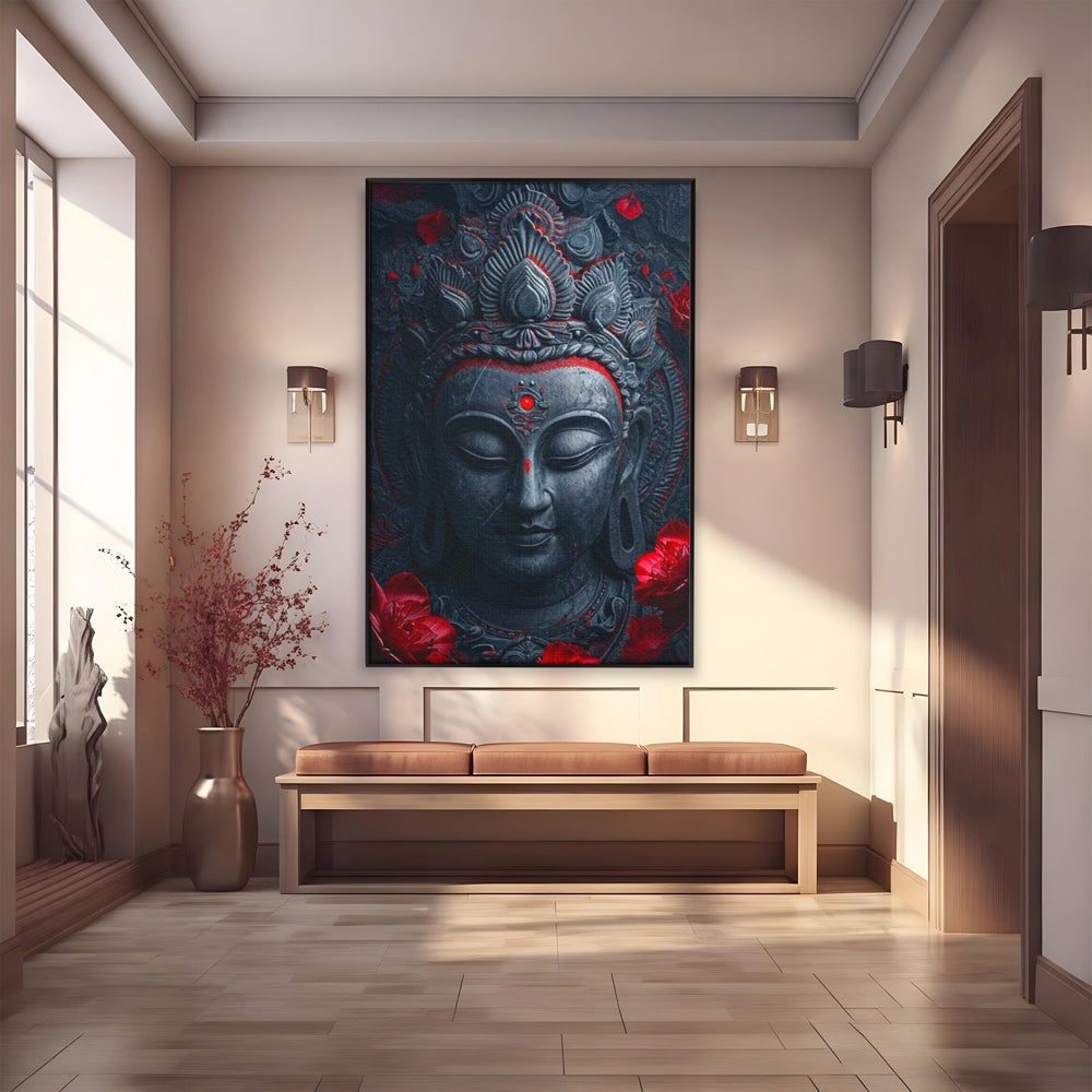 Leinwand Leinwand Wandkunst Premium LuxCanva® I132, Weisheit Blumen, Buddha, Zen, Spiritualität, Balance, Tiefe, Energie, Blumen, Krone, Nacht, Rot, Wohnen, Schlafzimmer