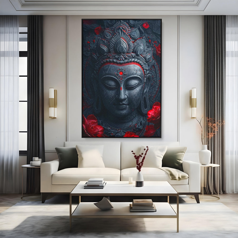 Leinwand Leinwand Wandkunst Premium LuxCanva® I132, Weisheit Blumen, Buddha, Zen, Spiritualität, Balance, Tiefe, Energie, Blumen, Krone, Nacht, Rot, Wohnen, Schlafzimmer