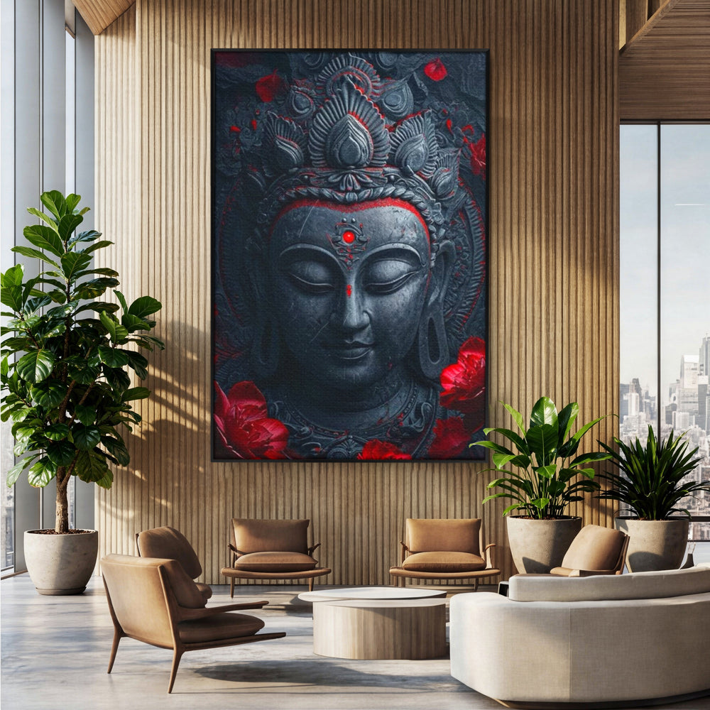 Leinwand Leinwand Wandkunst Premium LuxCanva® I132, Weisheit Blumen, Buddha, Zen, Spiritualität, Balance, Tiefe, Energie, Blumen, Krone, Nacht, Rot, Wohnen, Schlafzimmer