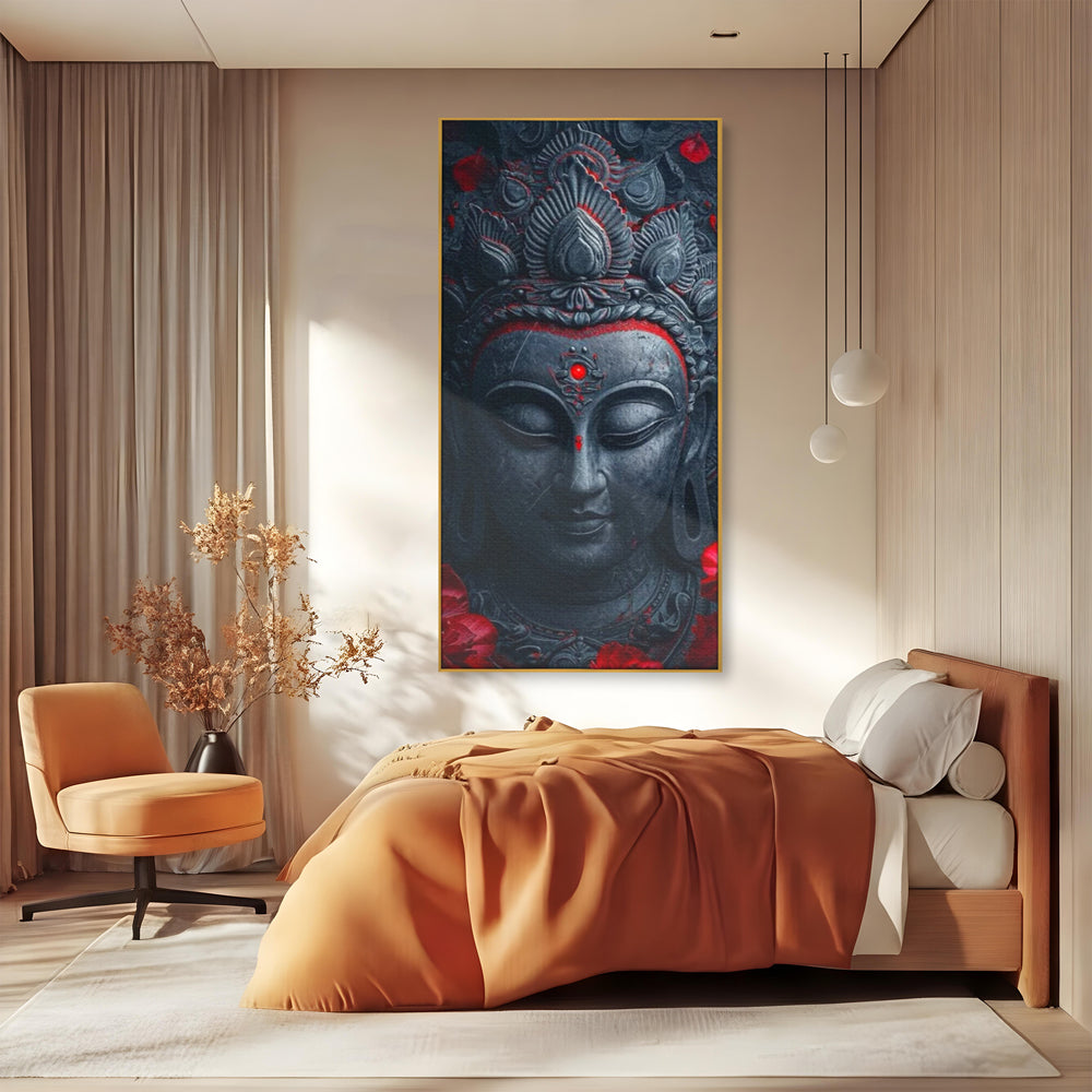 Leinwand Leinwand Wandkunst Premium LuxCanva® I132, Weisheit Blumen, Buddha, Zen, Spiritualität, Balance, Tiefe, Energie, Blumen, Krone, Nacht, Rot, Wohnen, Schlafzimmer