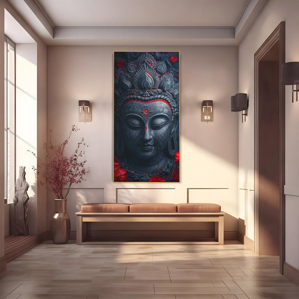 Leinwand Leinwand Wandkunst Premium LuxCanva® I132, Weisheit Blumen, Buddha, Zen, Spiritualität, Balance, Tiefe, Energie, Blumen, Krone, Nacht, Rot, Wohnen, Schlafzimmer