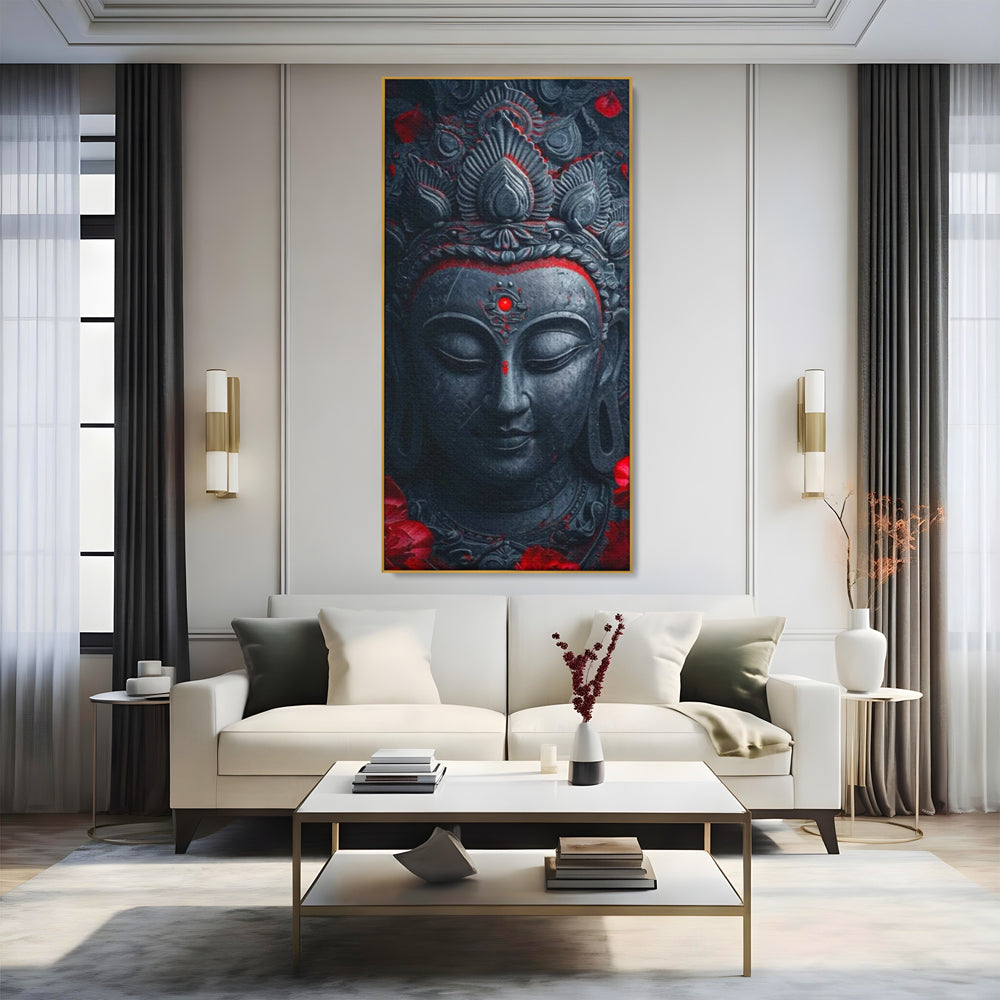 Leinwand Leinwand Wandkunst Premium LuxCanva® I132, Weisheit Blumen, Buddha, Zen, Spiritualität, Balance, Tiefe, Energie, Blumen, Krone, Nacht, Rot, Wohnen, Schlafzimmer