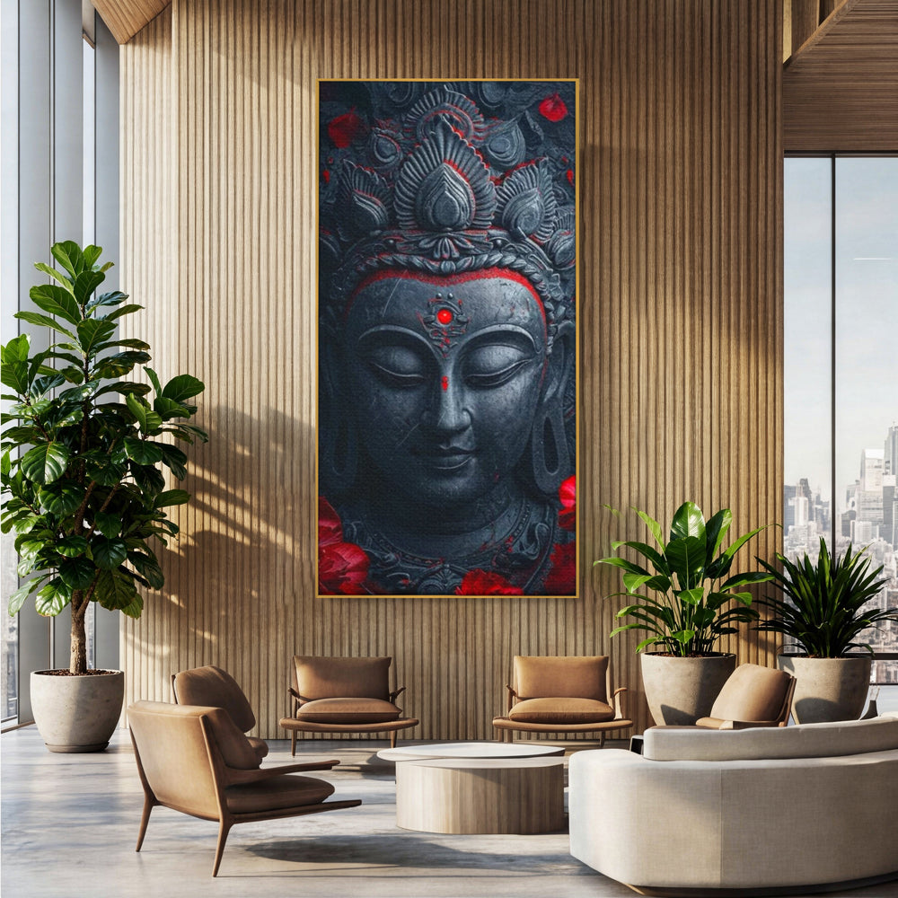 Leinwand Leinwand Wandkunst Premium LuxCanva® I132, Weisheit Blumen, Buddha, Zen, Spiritualität, Balance, Tiefe, Energie, Blumen, Krone, Nacht, Rot, Wohnen, Schlafzimmer