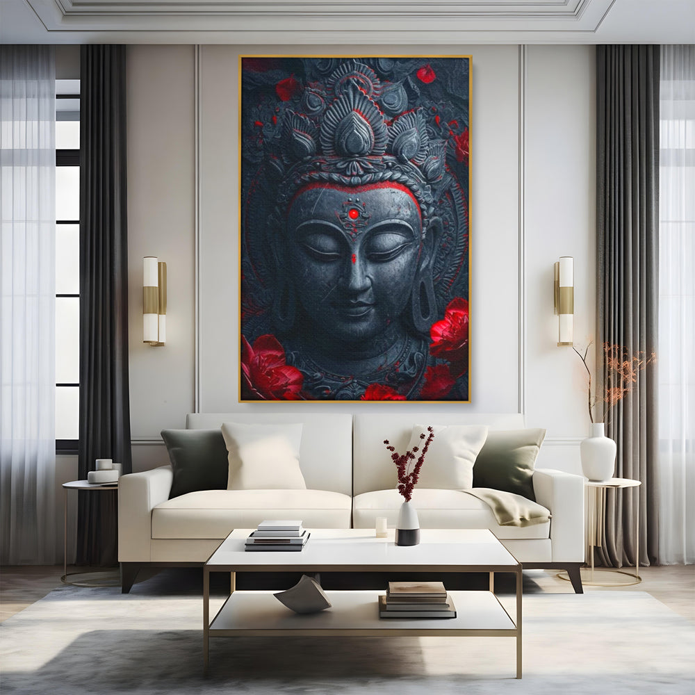 Leinwand Leinwand Wandkunst Premium LuxCanva® I132, Weisheit Blumen, Buddha, Zen, Spiritualität, Balance, Tiefe, Energie, Blumen, Krone, Nacht, Rot, Wohnen, Schlafzimmer