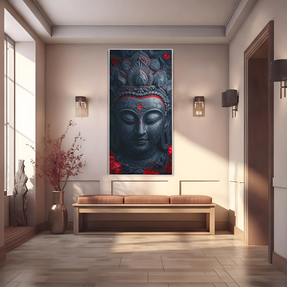 Leinwand Leinwand Wandkunst Premium LuxCanva® I132, Weisheit Blumen, Buddha, Zen, Spiritualität, Balance, Tiefe, Energie, Blumen, Krone, Nacht, Rot, Wohnen, Schlafzimmer