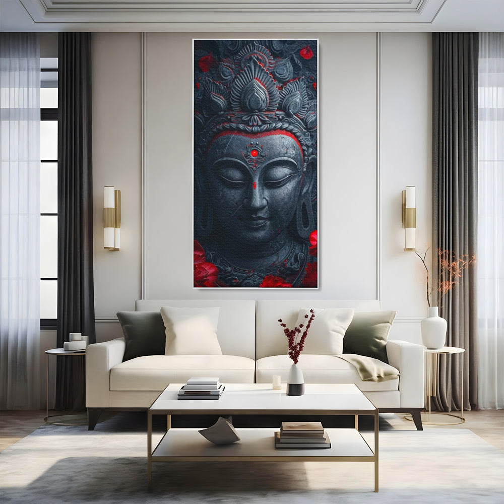 Leinwand Leinwand Wandkunst Premium LuxCanva® I132, Weisheit Blumen, Buddha, Zen, Spiritualität, Balance, Tiefe, Energie, Blumen, Krone, Nacht, Rot, Wohnen, Schlafzimmer