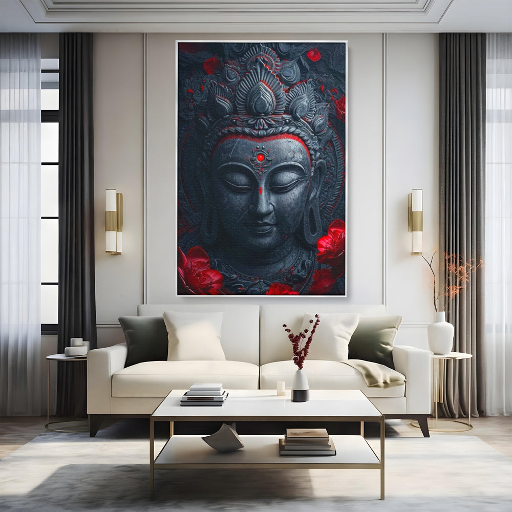Leinwand Leinwand Wandkunst Premium LuxCanva® I132, Weisheit Blumen, Buddha, Zen, Spiritualität, Balance, Tiefe, Energie, Blumen, Krone, Nacht, Rot, Wohnen, Schlafzimmer