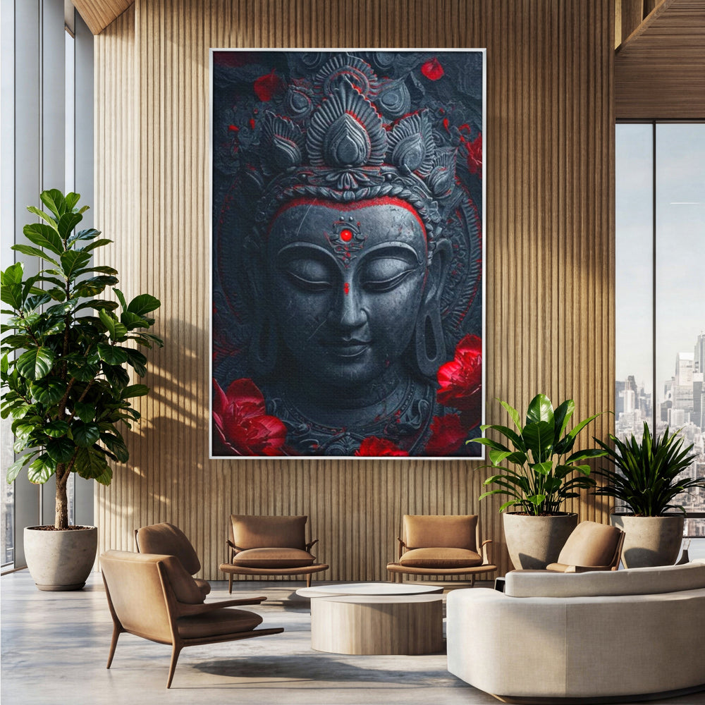 Leinwand Leinwand Wandkunst Premium LuxCanva® I132, Weisheit Blumen, Buddha, Zen, Spiritualität, Balance, Tiefe, Energie, Blumen, Krone, Nacht, Rot, Wohnen, Schlafzimmer