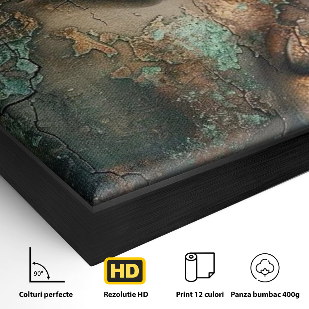 Leinwandbilder Premium LuxCanva® I133, Reflexion in der Ruine, Buddha, Zen, Meditation, Profil, Wiedergeburt, Transformation, Kontemplation, Tiefe Ruhe, Risse, Wohnen, Schlafzimmer