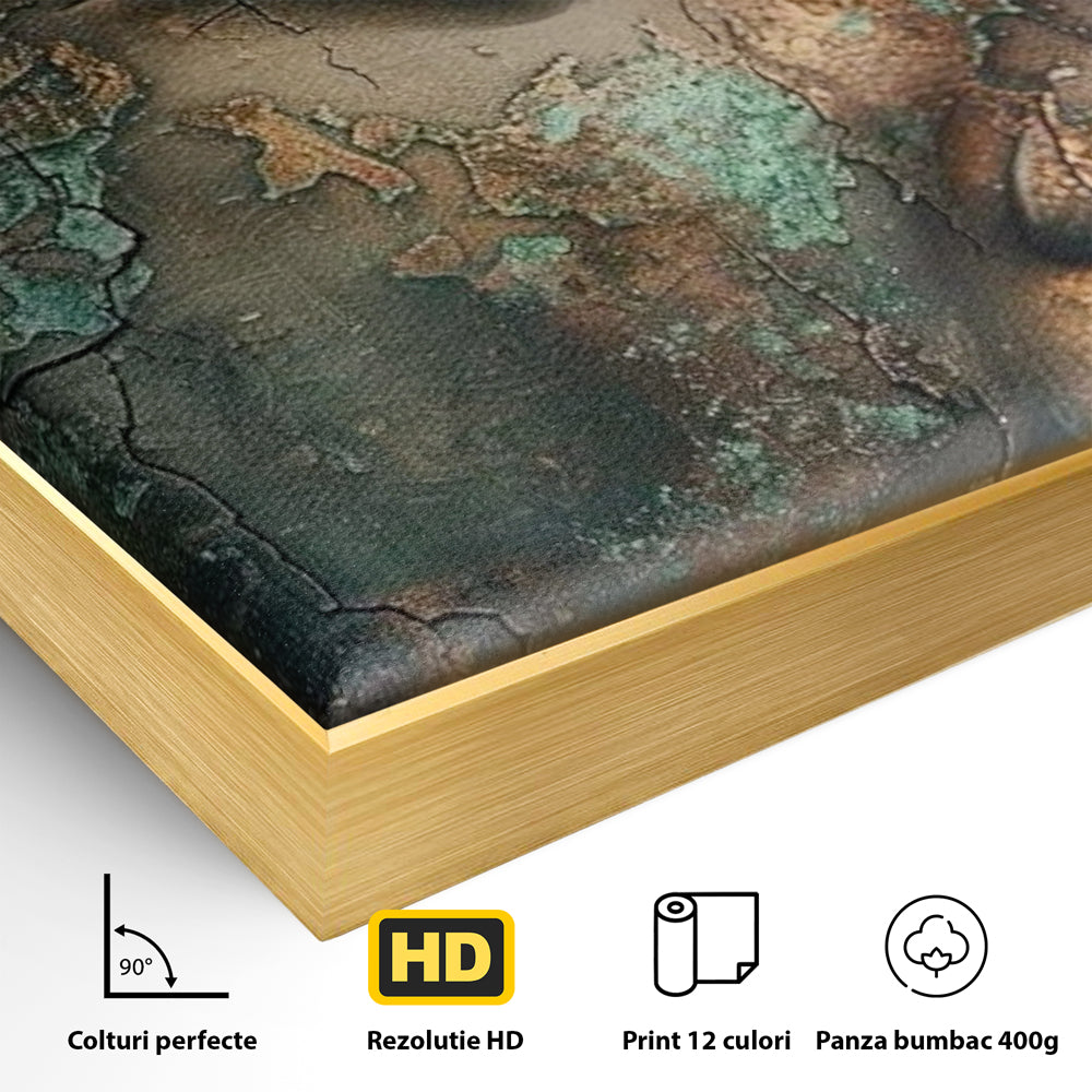 Leinwandbilder Premium LuxCanva® I133, Reflexion in der Ruine, Buddha, Zen, Meditation, Profil, Wiedergeburt, Transformation, Kontemplation, Tiefe Ruhe, Risse, Wohnen, Schlafzimmer