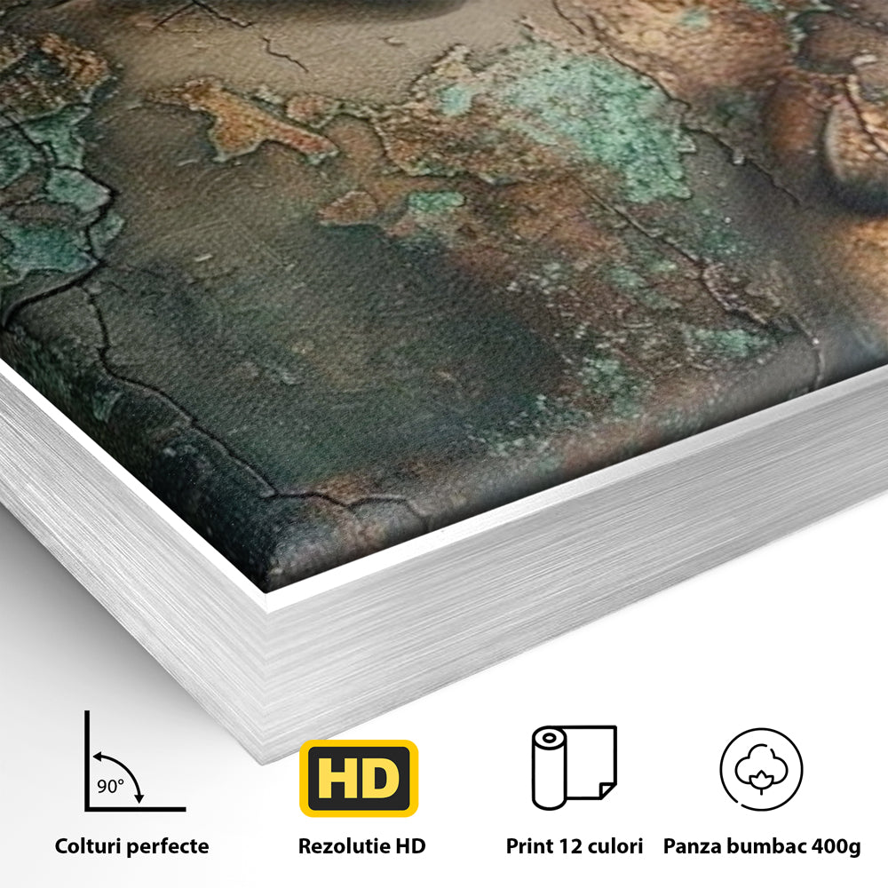 Leinwandbilder Premium LuxCanva® I133, Reflexion in der Ruine, Buddha, Zen, Meditation, Profil, Wiedergeburt, Transformation, Kontemplation, Tiefe Ruhe, Risse, Wohnen, Schlafzimmer