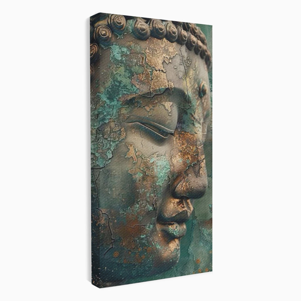 Leinwandbilder Premium LuxCanva® I133, Reflexion in der Ruine, Buddha, Zen, Meditation, Profil, Wiedergeburt, Transformation, Kontemplation, Tiefe Ruhe, Risse, Wohnen, Schlafzimmer