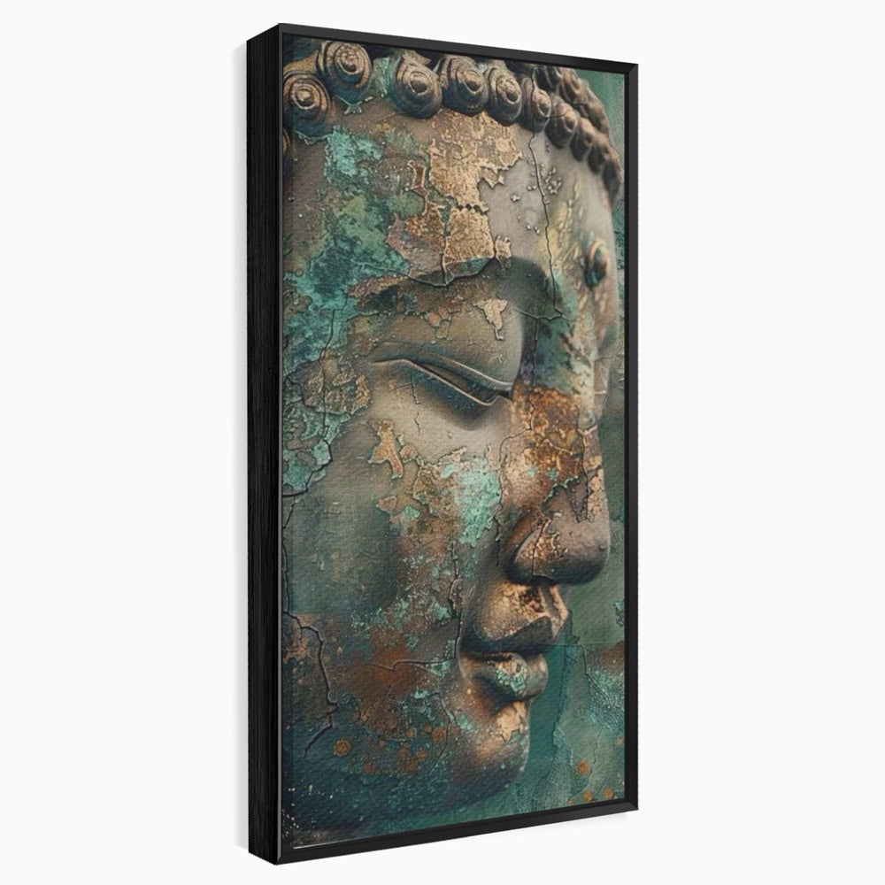 Leinwandbilder Premium LuxCanva® I133, Reflexion in der Ruine, Buddha, Zen, Meditation, Profil, Wiedergeburt, Transformation, Kontemplation, Tiefe Ruhe, Risse, Wohnen, Schlafzimmer