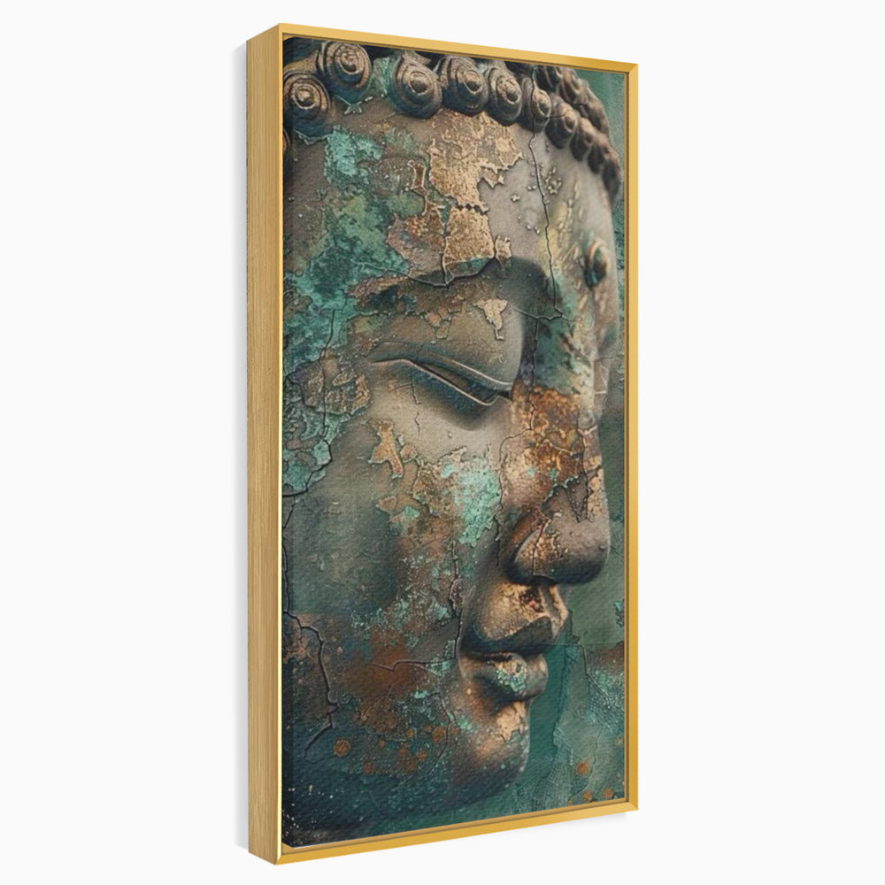 Leinwandbilder Premium LuxCanva® I133, Reflexion in der Ruine, Buddha, Zen, Meditation, Profil, Wiedergeburt, Transformation, Kontemplation, Tiefe Ruhe, Risse, Wohnen, Schlafzimmer
