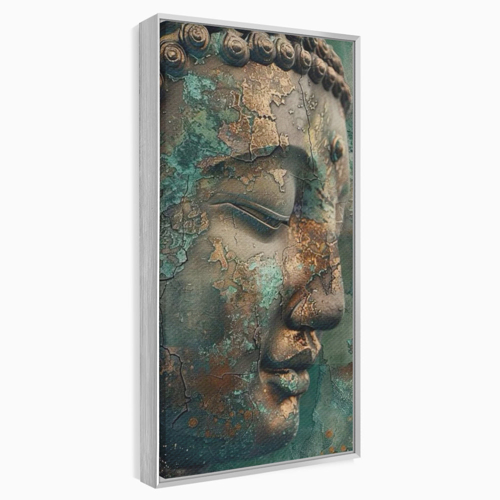 Leinwandbilder Premium LuxCanva® I133, Reflexion in der Ruine, Buddha, Zen, Meditation, Profil, Wiedergeburt, Transformation, Kontemplation, Tiefe Ruhe, Risse, Wohnen, Schlafzimmer