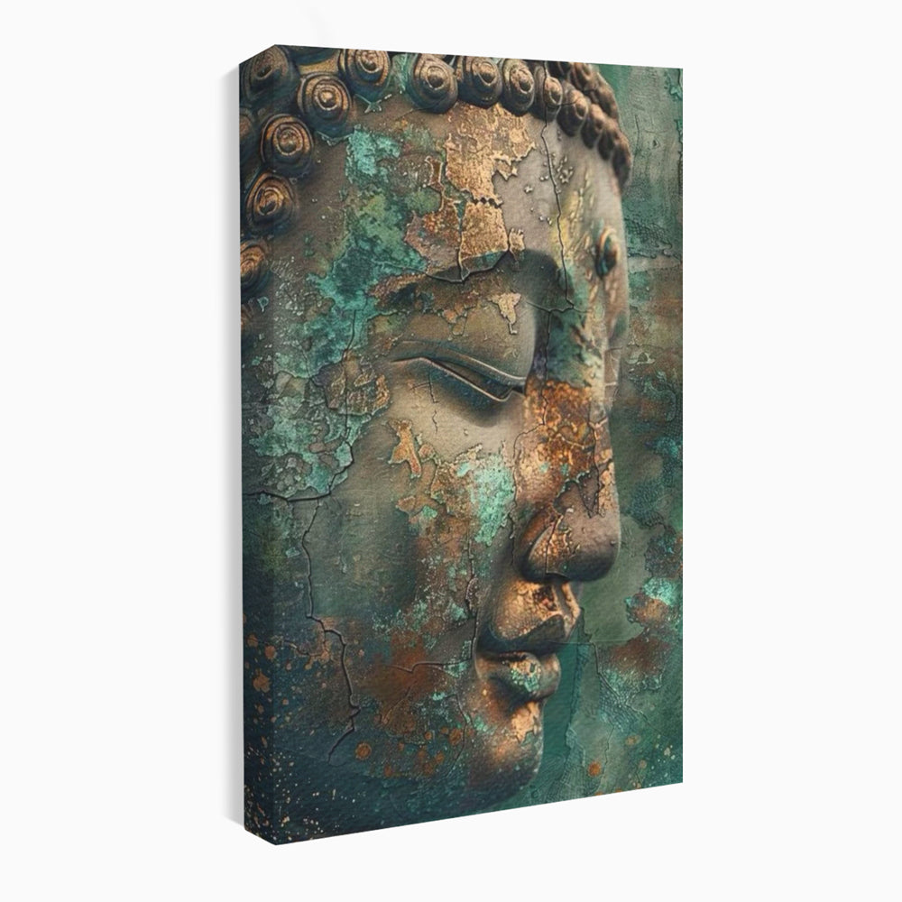 Leinwandbilder Premium LuxCanva® I133, Reflexion in der Ruine, Buddha, Zen, Meditation, Profil, Wiedergeburt, Transformation, Kontemplation, Tiefe Ruhe, Risse, Wohnen, Schlafzimmer