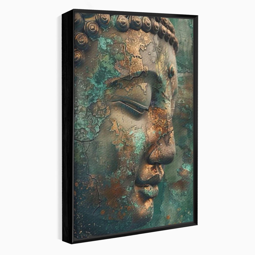 Leinwandbilder Premium LuxCanva® I133, Reflexion in der Ruine, Buddha, Zen, Meditation, Profil, Wiedergeburt, Transformation, Kontemplation, Tiefe Ruhe, Risse, Wohnen, Schlafzimmer