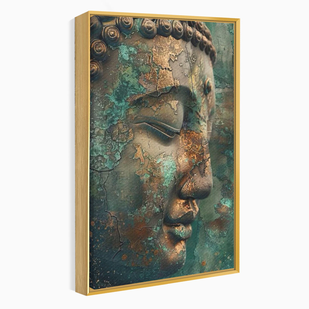 Leinwandbilder Premium LuxCanva® I133, Reflexion in der Ruine, Buddha, Zen, Meditation, Profil, Wiedergeburt, Transformation, Kontemplation, Tiefe Ruhe, Risse, Wohnen, Schlafzimmer