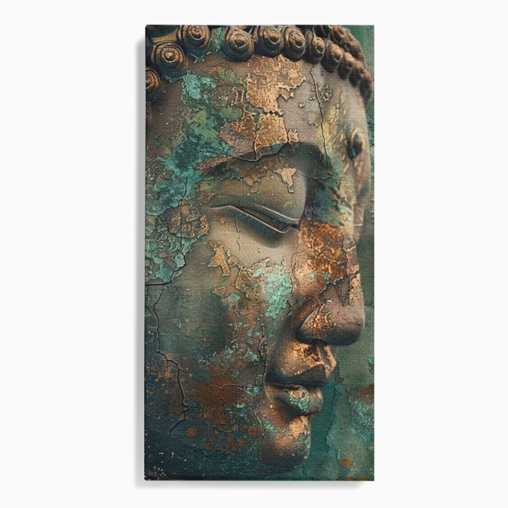 Leinwandbilder Premium LuxCanva® I133, Reflexion in der Ruine, Buddha, Zen, Meditation, Profil, Wiedergeburt, Transformation, Kontemplation, Tiefe Ruhe, Risse, Wohnen, Schlafzimmer