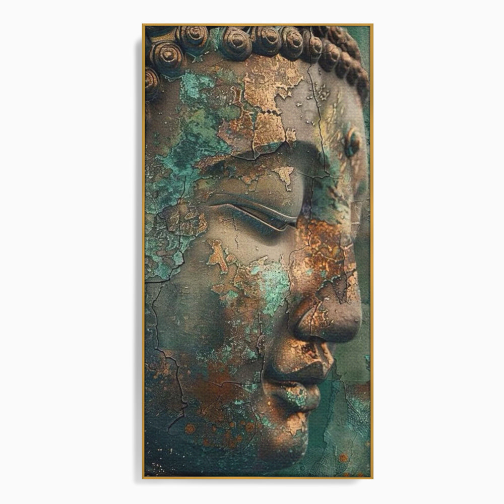 Leinwandbilder Premium LuxCanva® I133, Reflexion in der Ruine, Buddha, Zen, Meditation, Profil, Wiedergeburt, Transformation, Kontemplation, Tiefe Ruhe, Risse, Wohnen, Schlafzimmer