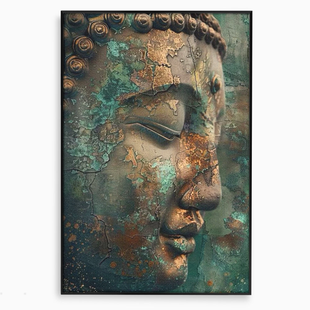 Leinwandbilder Premium LuxCanva® I133, Reflexion in der Ruine, Buddha, Zen, Meditation, Profil, Wiedergeburt, Transformation, Kontemplation, Tiefe Ruhe, Risse, Wohnen, Schlafzimmer